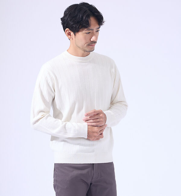 ABAHOUSE「【カシミヤタッチ】プルオーバー クルーネック ニット / ウォッシャブル」|ニット・セーター|ホワイト