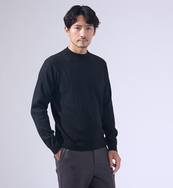 ABAHOUSE「【カシミヤタッチ】プルオーバー クルーネック ニット / ウォッシャブル」|ニット・セーター|ブラック