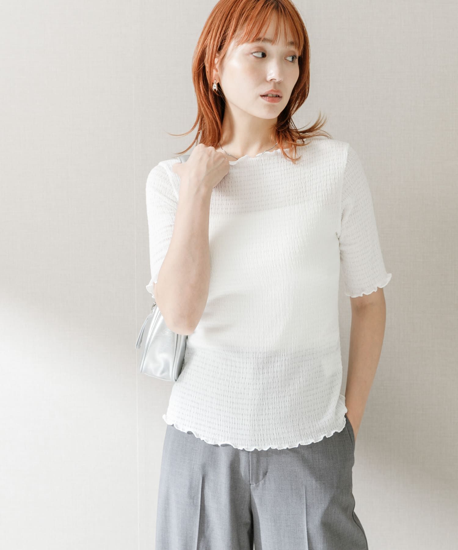 URBAN RESEARCH ROSSO「シアー楊柳ボートネックプルオーバー」|Tシャツ・カットソー|ホワイト