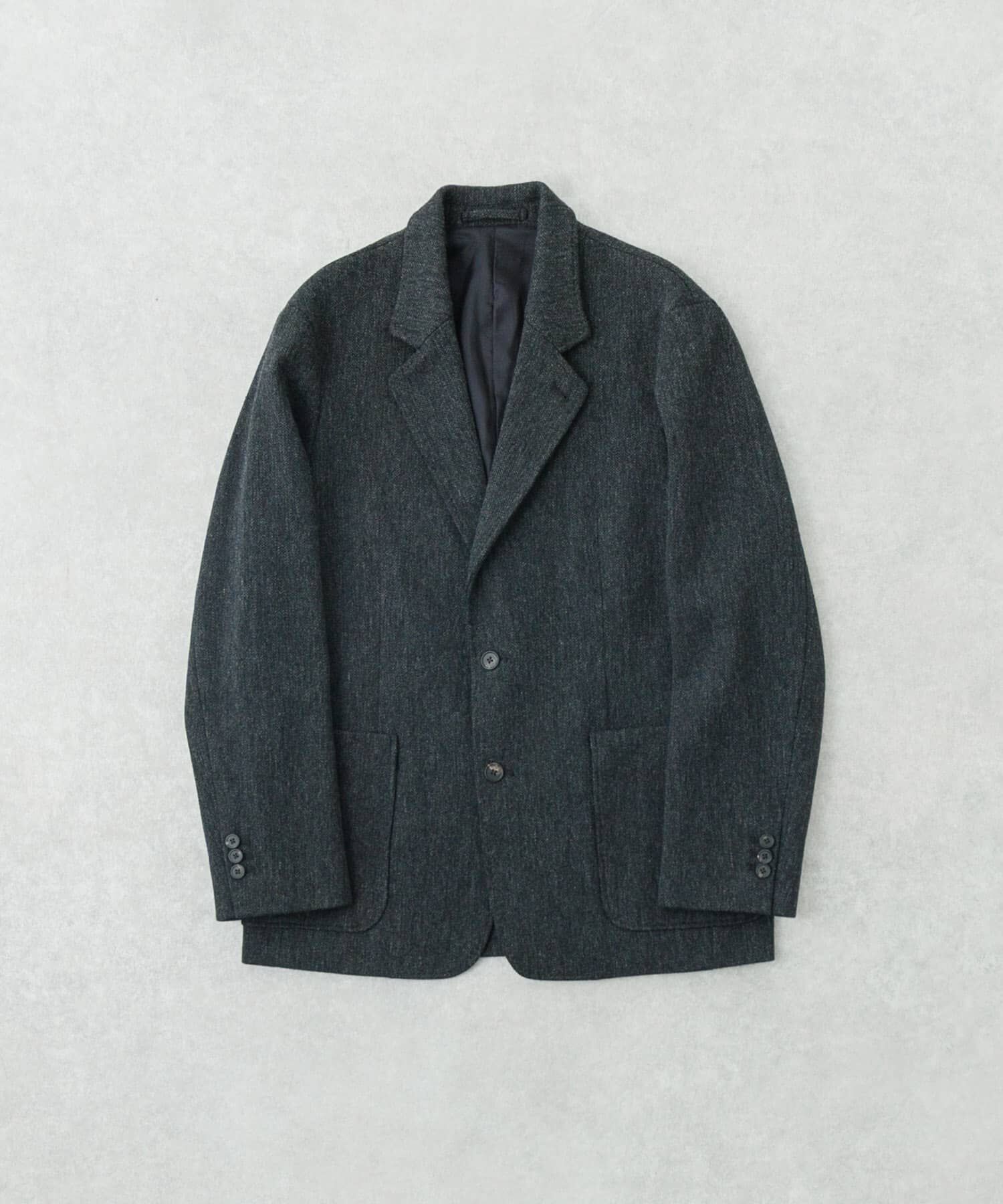 URBAN RESEARCH「new basic　VINTAGE WOOL TWEED JACKET」|ノーカラーコート|チャコールグレー