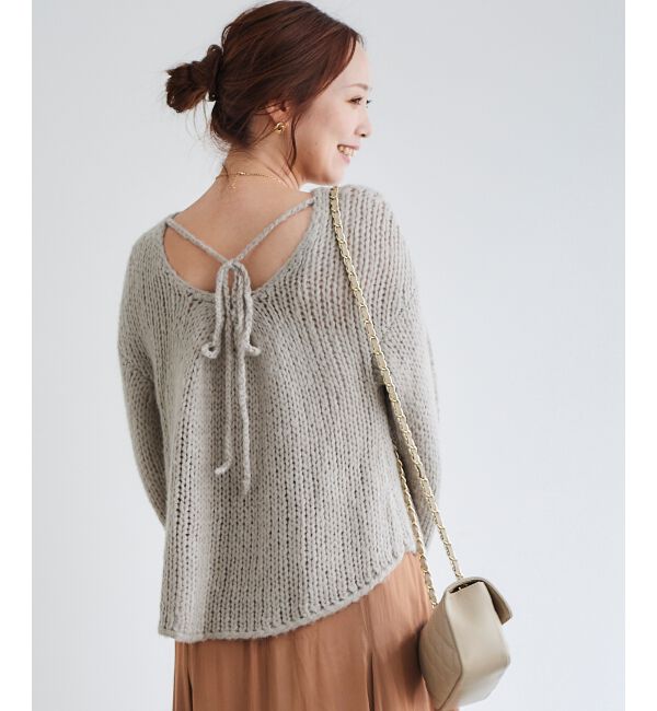 le.coeur blanc「手編み風バックリボンニットプルオーバー」|ニット・セーター|