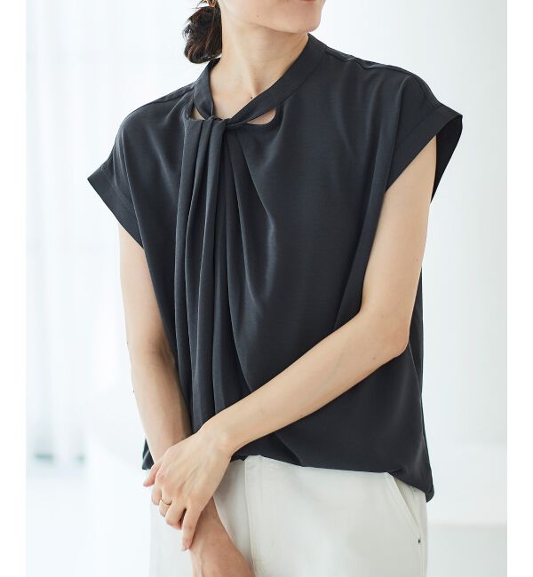 le.coeur blanc「《手洗い可能》ジョーゼットツイストネックブラウス」|シャツ・ブラウス|Ｃ／グレー