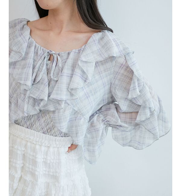  「キャミセットフリルブラウス」|シャツ・ブラウス|グレー柄