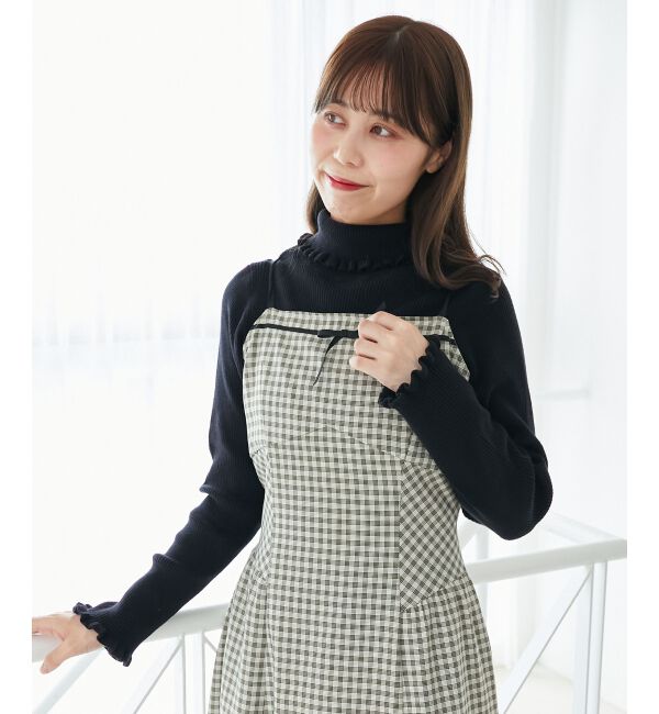  「プチフリルタートルニット」|ニット・セーター|ブラック