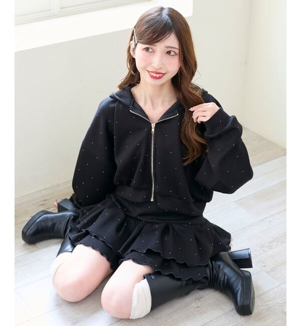  「&infin;キラキララインストーンショートパーカー」|パーカー|ブラック