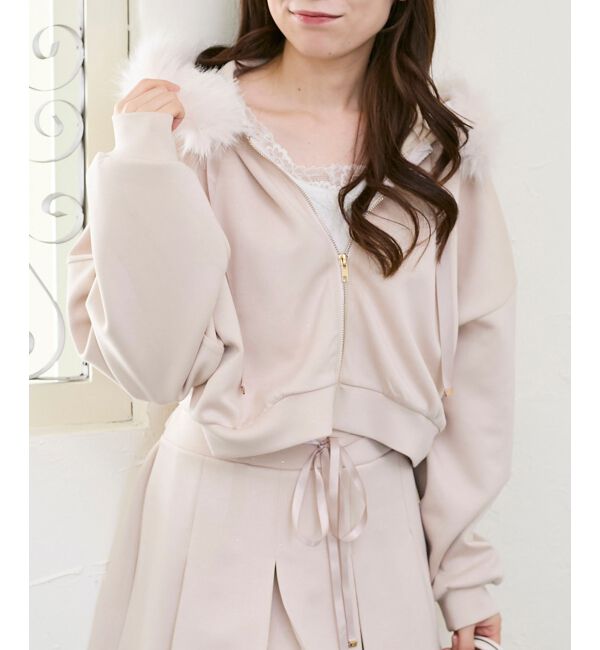  「2wayフェイクファーラメパーカー」|パーカー|ピンクベージュ