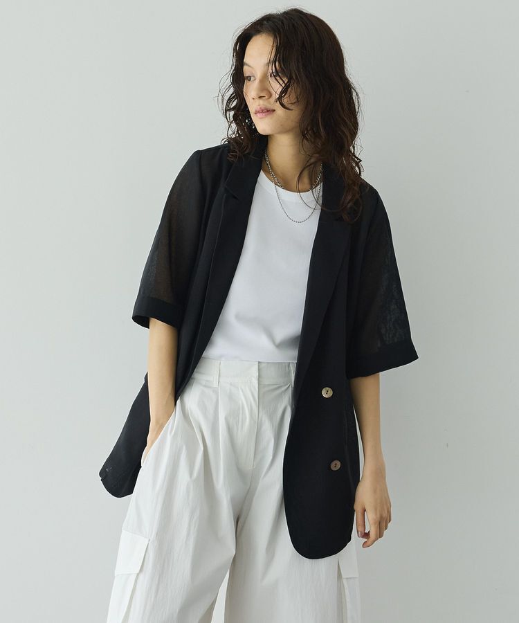 GARAGE OF GOOD CLOTHING「シアーメッシュハーフスリーブジャケット」|テーラードジャケット|Black