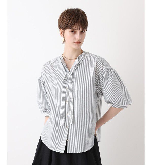 allureville「サッカーストライプパフスリーブブラウス」|シャツ・ブラウス|