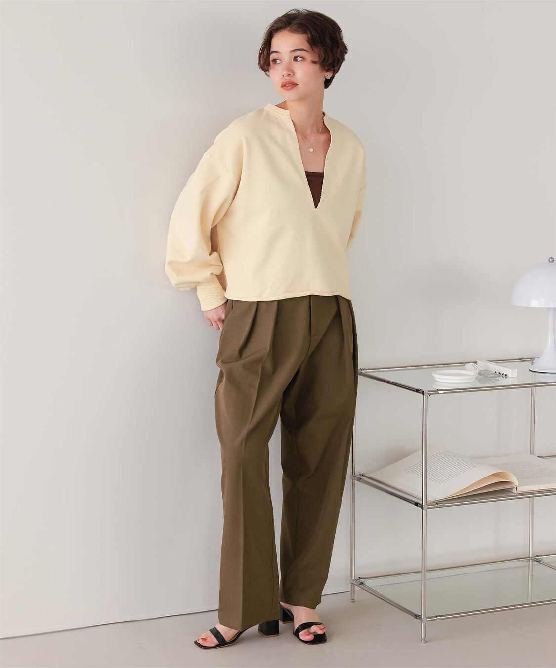 titivate「インタックセンタープレスワイドパンツ」|スラックス|