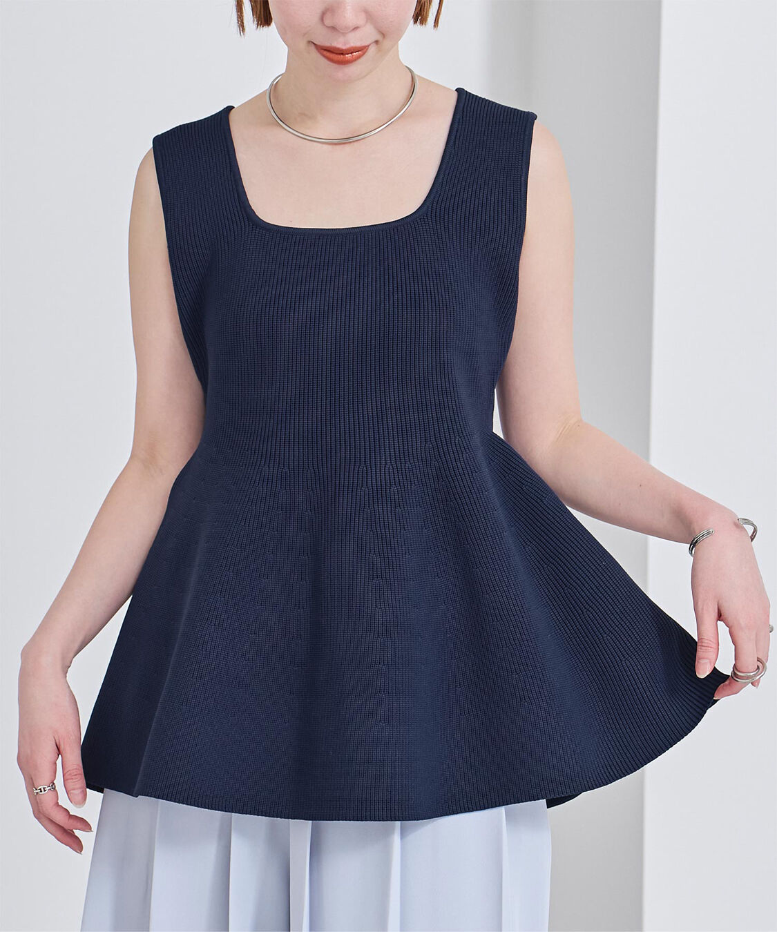 ur's「前後2wayスポンディッシュスクエアネックペプラムニット」|ニット・セーター|ネイビー