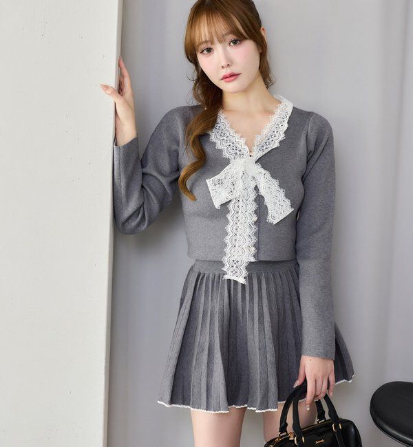  「レースボウタイニットセットアップ」|ワンピース|