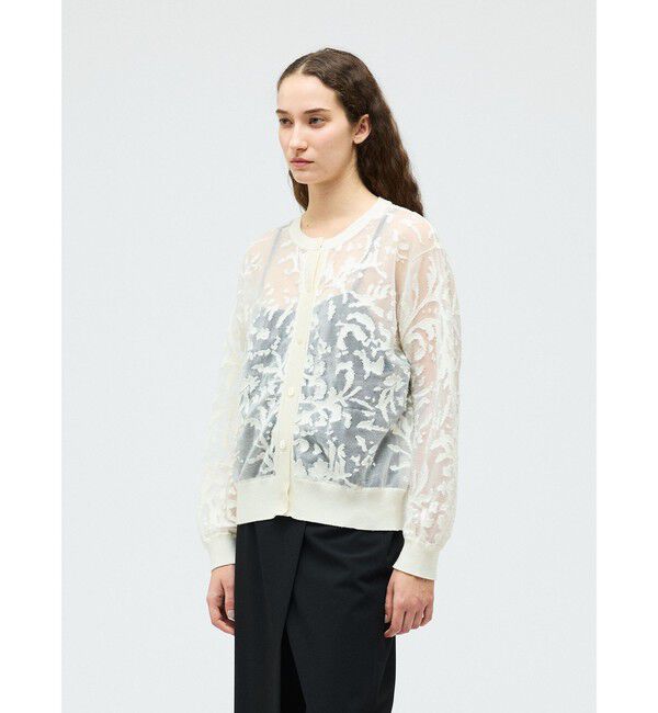 mizuiro ind「mizuiro ind メッシュ刺繍クルーカーディガン」|カーディガン|