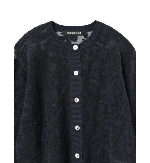 mizuiro ind「mizuiro ind メッシュ刺繍クルーカーディガン」|カーディガン|
