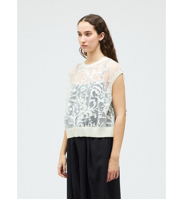 mizuiro ind「mizuiro ind メッシュ刺繍ショートベスト」|ベスト・ジレ|