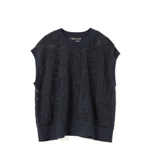 mizuiro ind「mizuiro ind メッシュ刺繍ショートベスト」|ベスト・ジレ|ネイビー