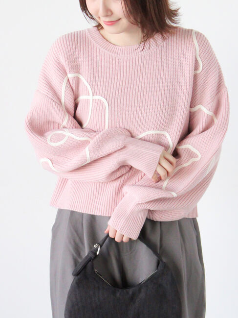 Te chichi TERRASSE「畦編みコード刺繍ニットプルオーバー」|ニット・セーター|ピンク