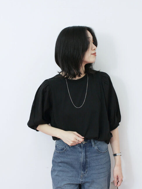 Samansa Mos2 blue「袖ボリュームTシャツ」|Tシャツ・カットソー|