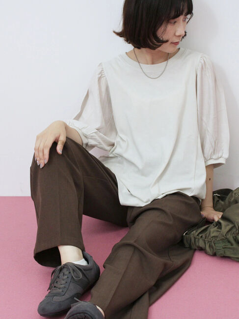 Samansa Mos2 blue「袖ボリュームTシャツ」|Tシャツ・カットソー|