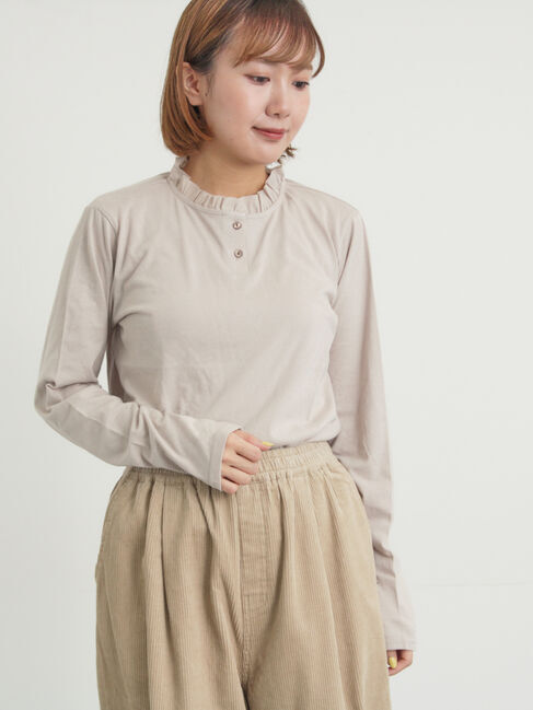 Samansa Mos2「◎襟フリルカットソー」|Tシャツ・カットソー|ベージュ