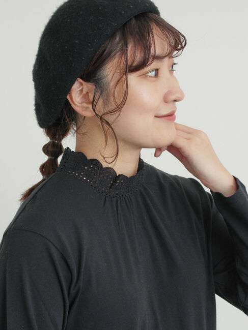 Samansa Mos2「【保温加工】衿レーススタンドネックインナー」|Tシャツ・カットソー|ブラック