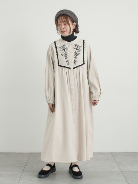 Samansa Mos2「【S/Mサイズ】切替配色刺繍ワンピース」|ワンピース|