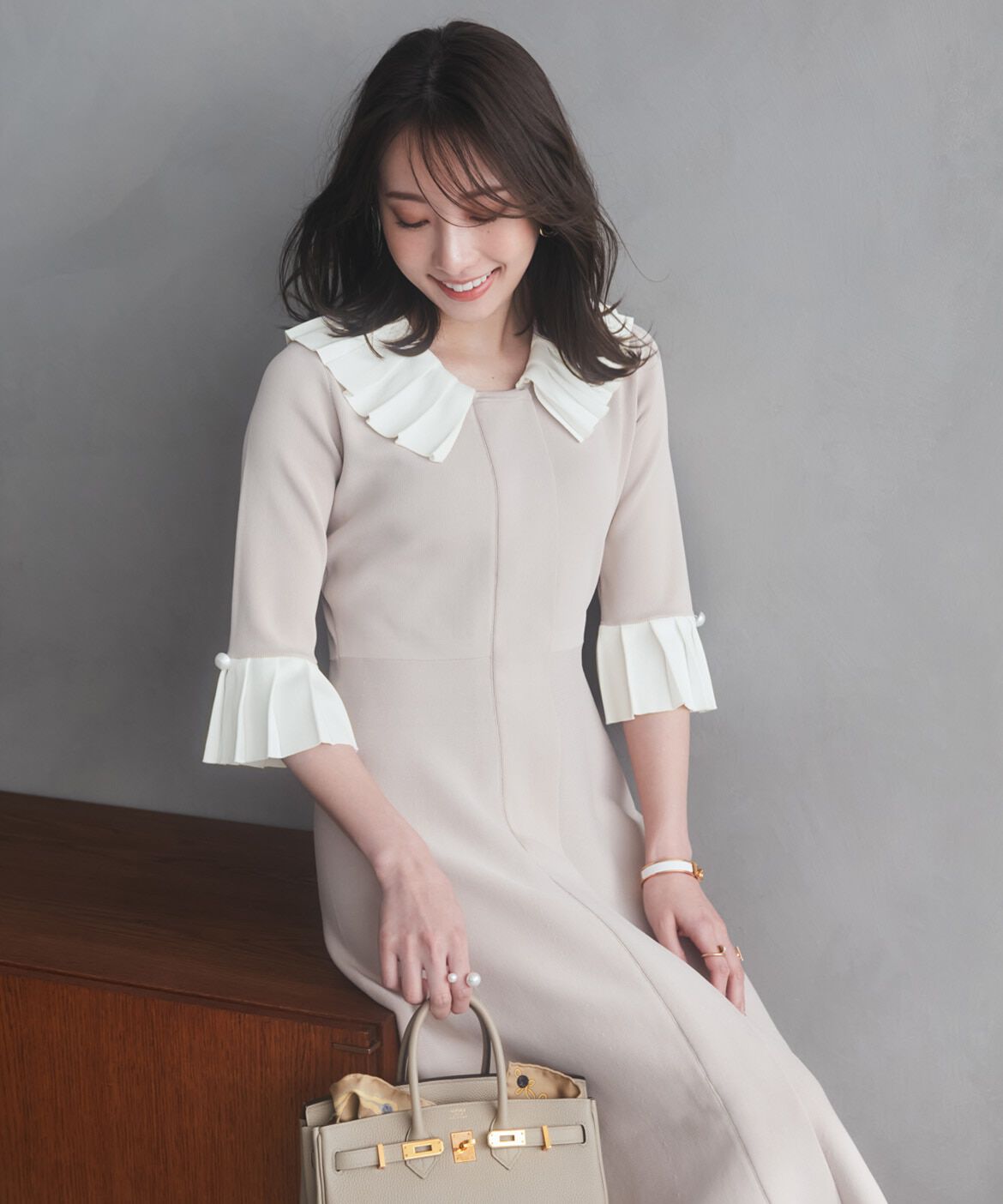 Maglie le cassetto「《M Maglie le cassetto&times;冨張愛》華やかプリーツ今どきモードニットワンピース」|ワンピース|