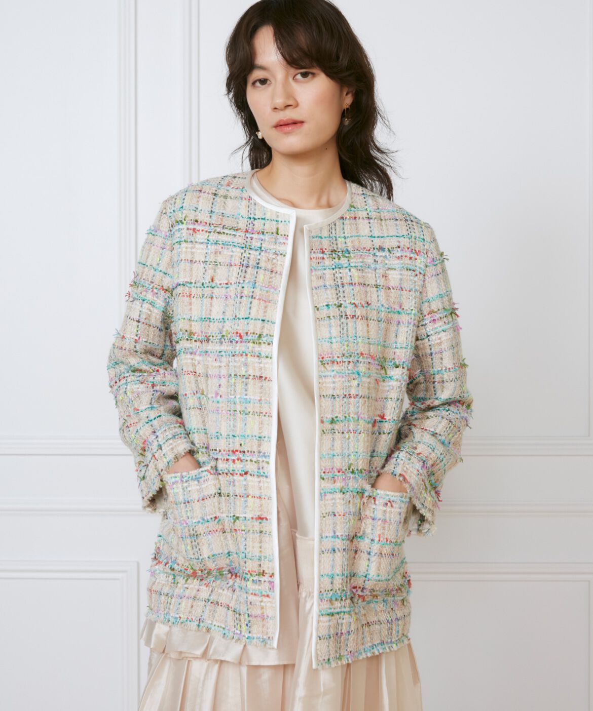 INED「ツイードジャケット《la veille by SUPERIOR CLOSET》」|ノーカラージャケット|