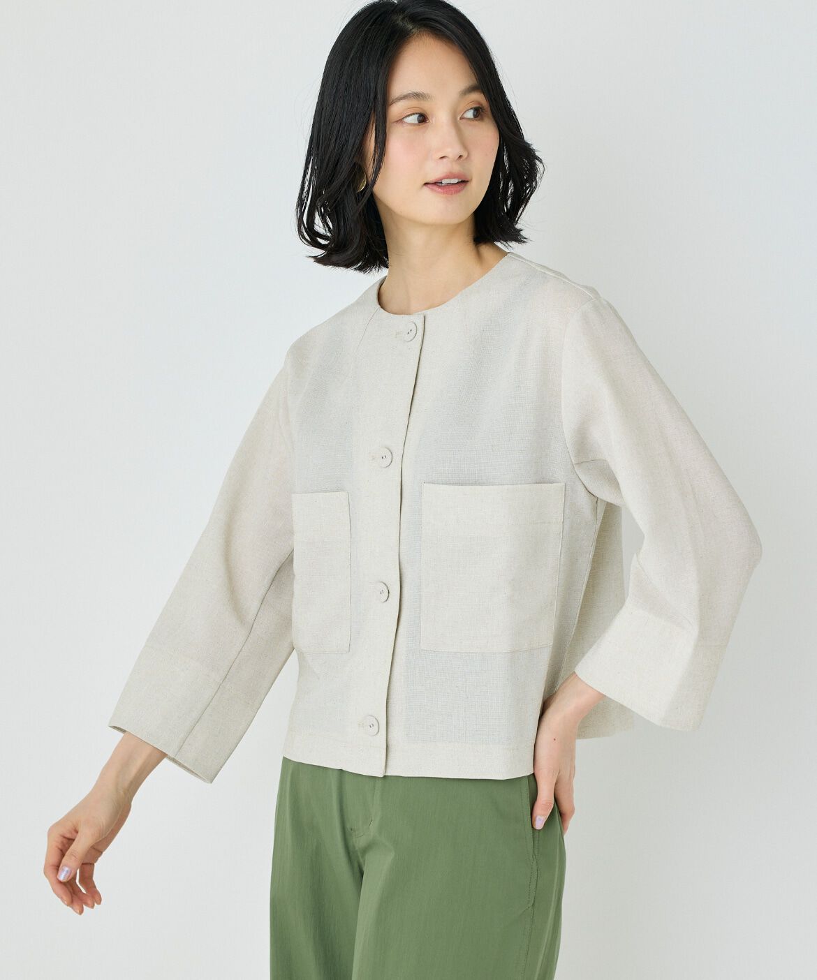 7-IDconcept.「《大きいサイズ》カラミノーカラージャケット」|ノーカラージャケット|