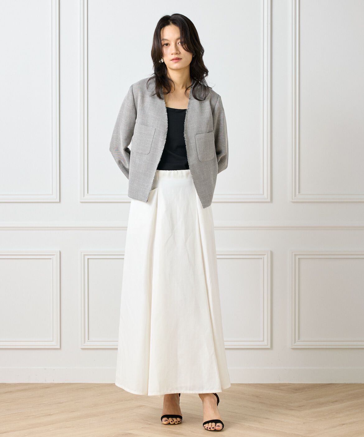 INED「カラミジャケット」|ノーカラージャケット|