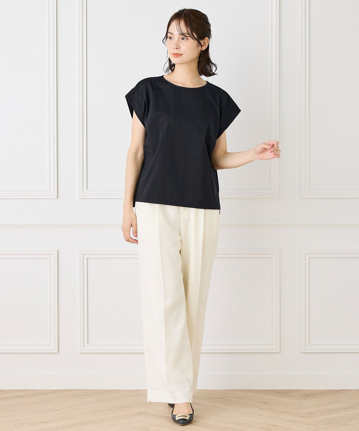 INED「《大きいサイズ》ショートスリーブコクーントップス」|Tシャツ・カットソー|