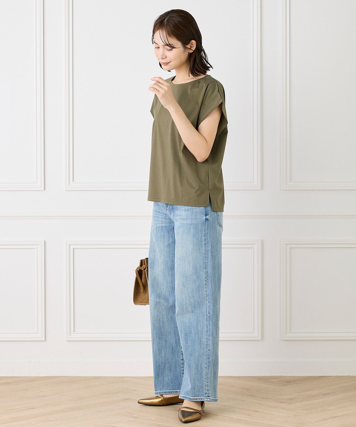 INED「《大きいサイズ》ショートスリーブコクーントップス」|Tシャツ・カットソー|