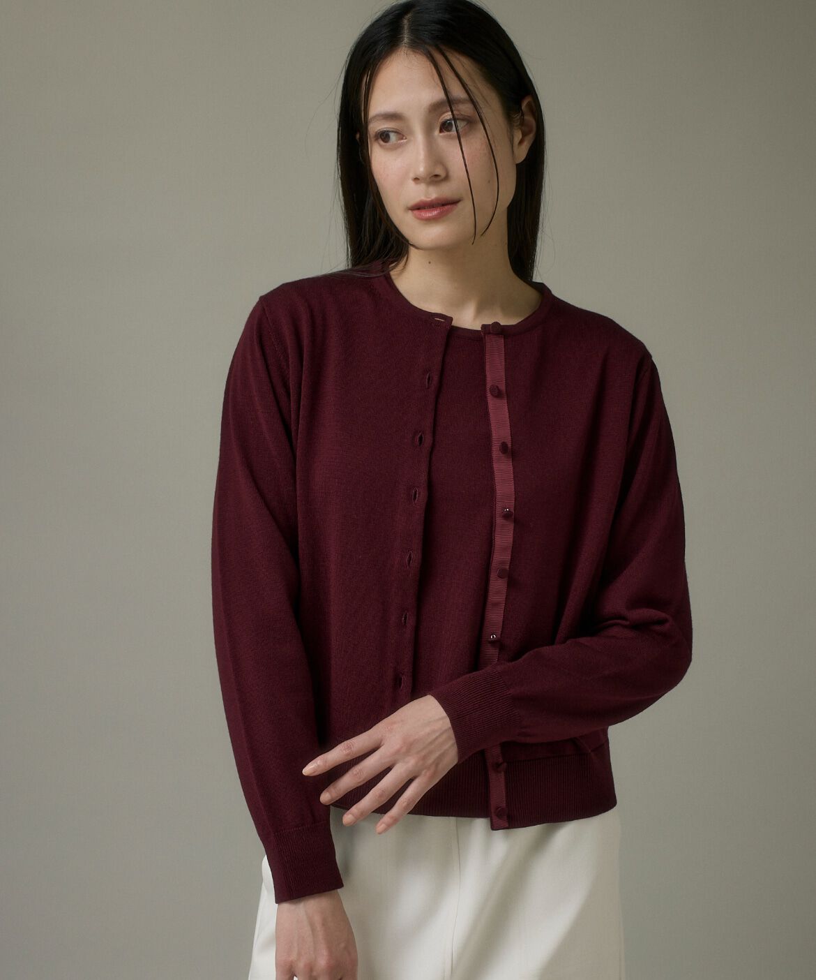 DAY by DAY it&rsquo;s international「ウォッシャブルウールクルーネックカーディガン《HARMONY》」|カーディガン|ボルドー4