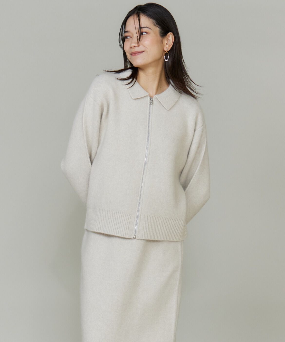 INED「フォックスブレンド襟付きジップカーディガン《YVON》」|カーディガン|