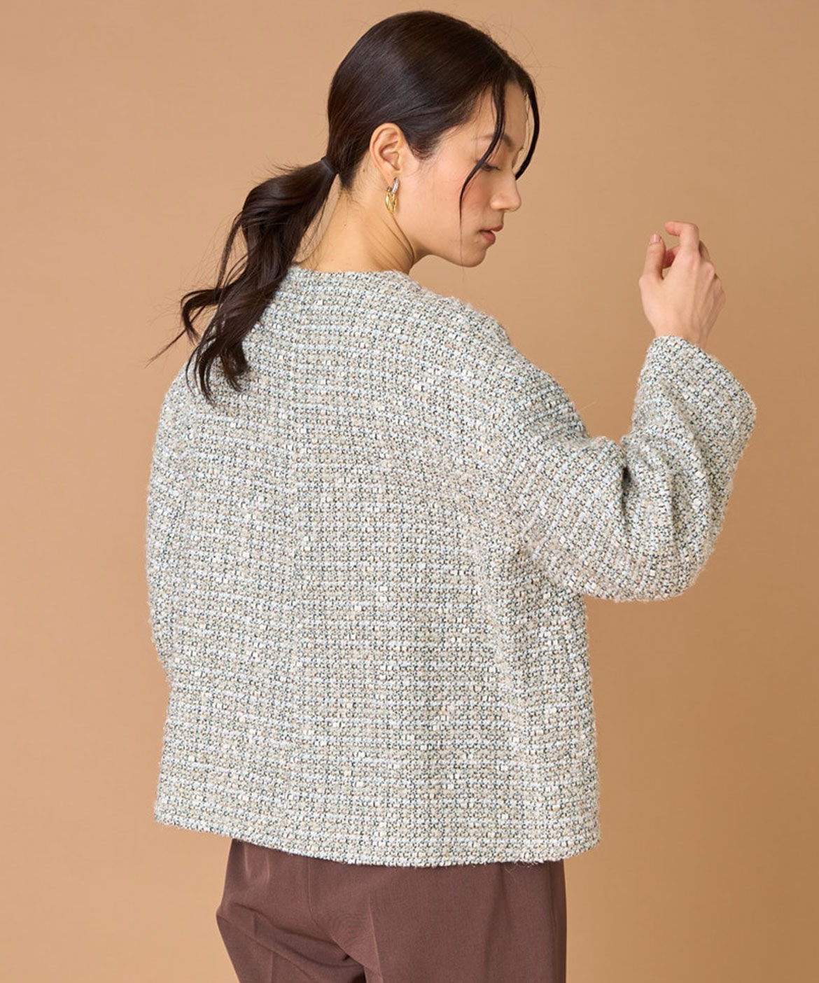 INED「ツイードジャケット《LINTON》」|ノーカラージャケット|