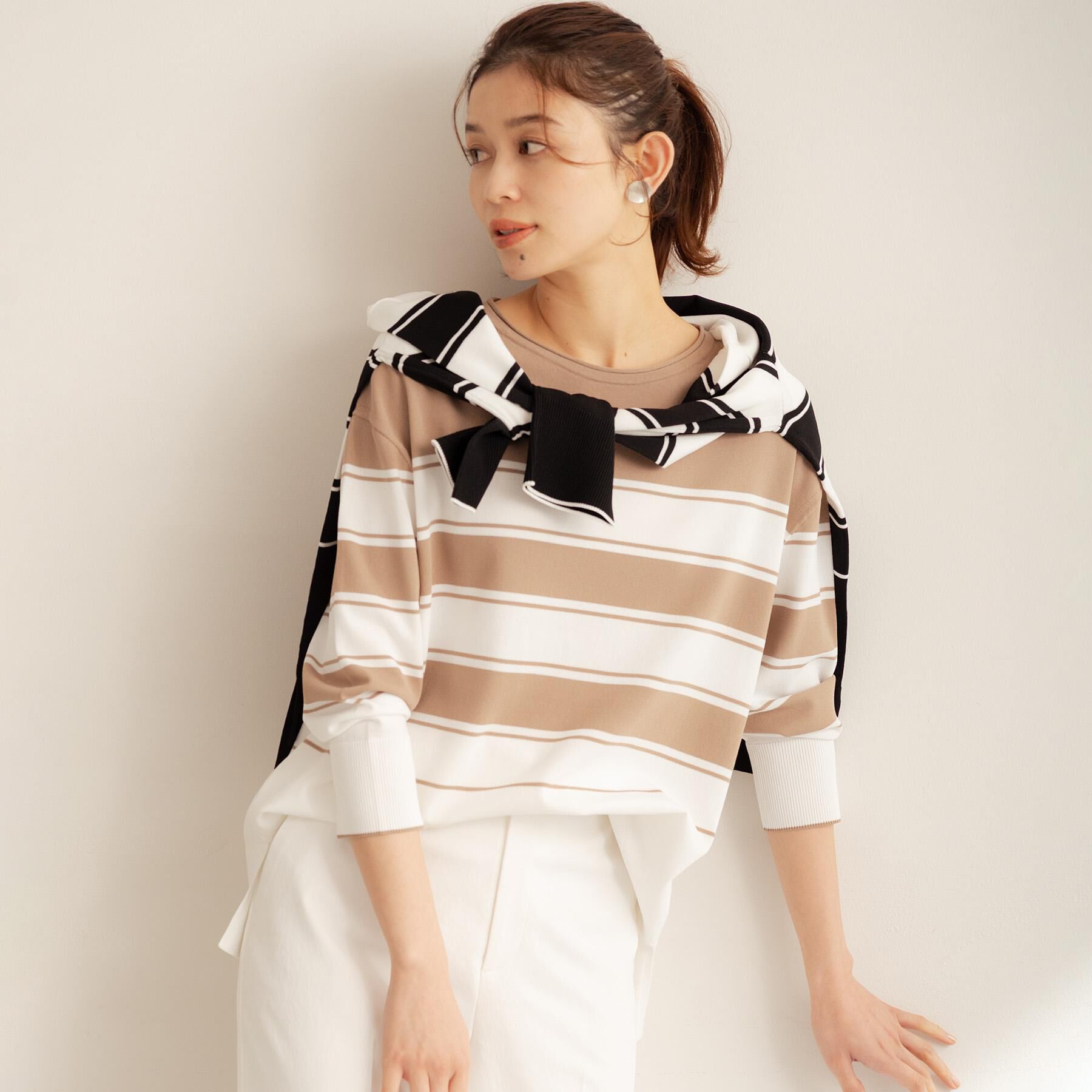 UNTITLED「ボーダーボートネックニット」|ニット・セーター|モカブラウン(342