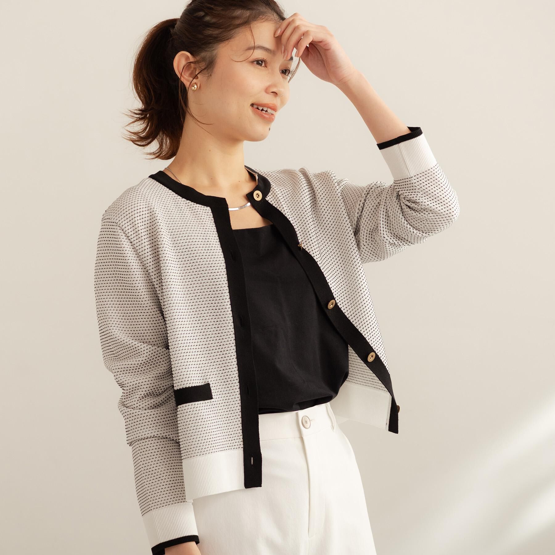 UNTITLED「配色ハイゲージニットカーディガン」|カーディガン|ホワイト(501)