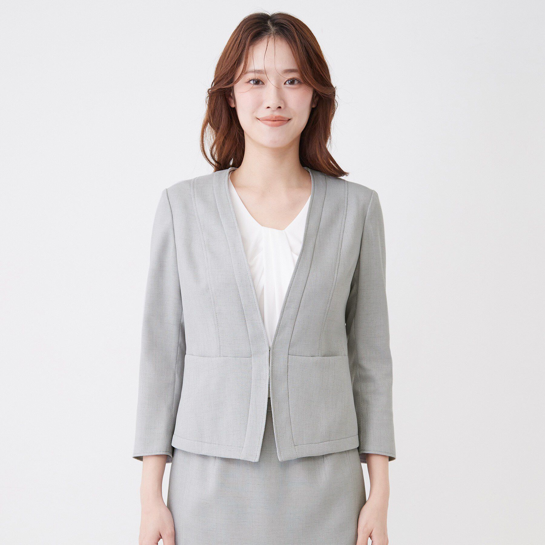 COUP DE CHANCE「【手洗い可／日本製／裏地無し／UV／清涼感／セットアップ可】麻調合繊カラーレスジャケット」|ノーカラージャケット|