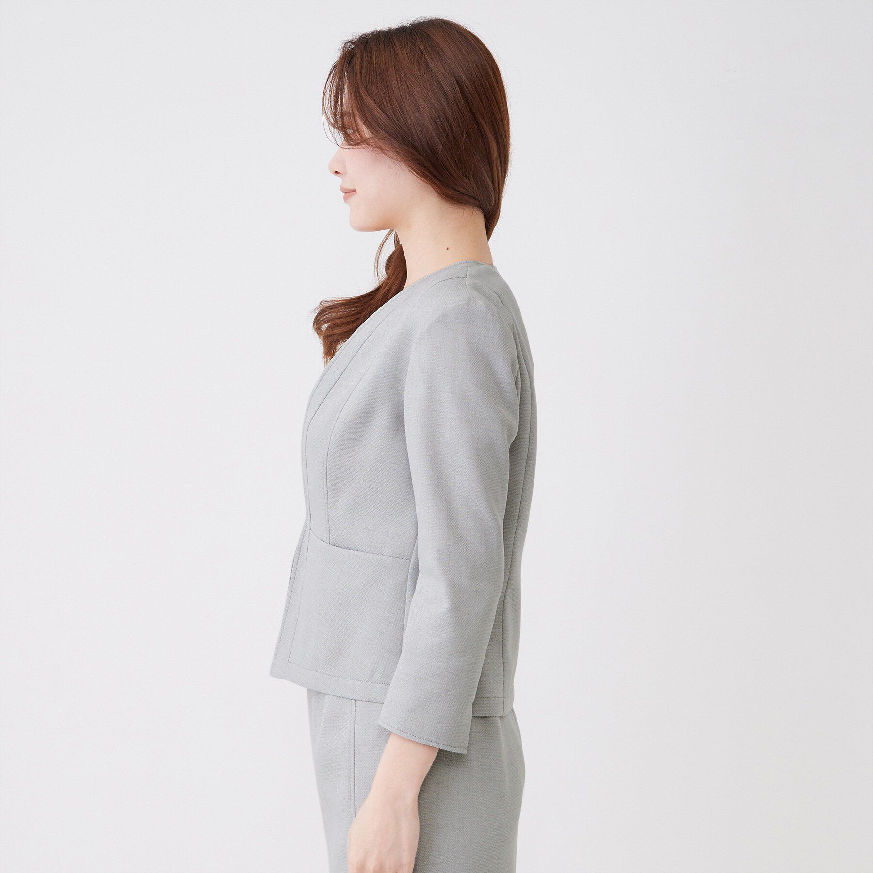 COUP DE CHANCE「【手洗い可／日本製／裏地無し／UV／清涼感／セットアップ可】麻調合繊カラーレスジャケット」|ノーカラージャケット|