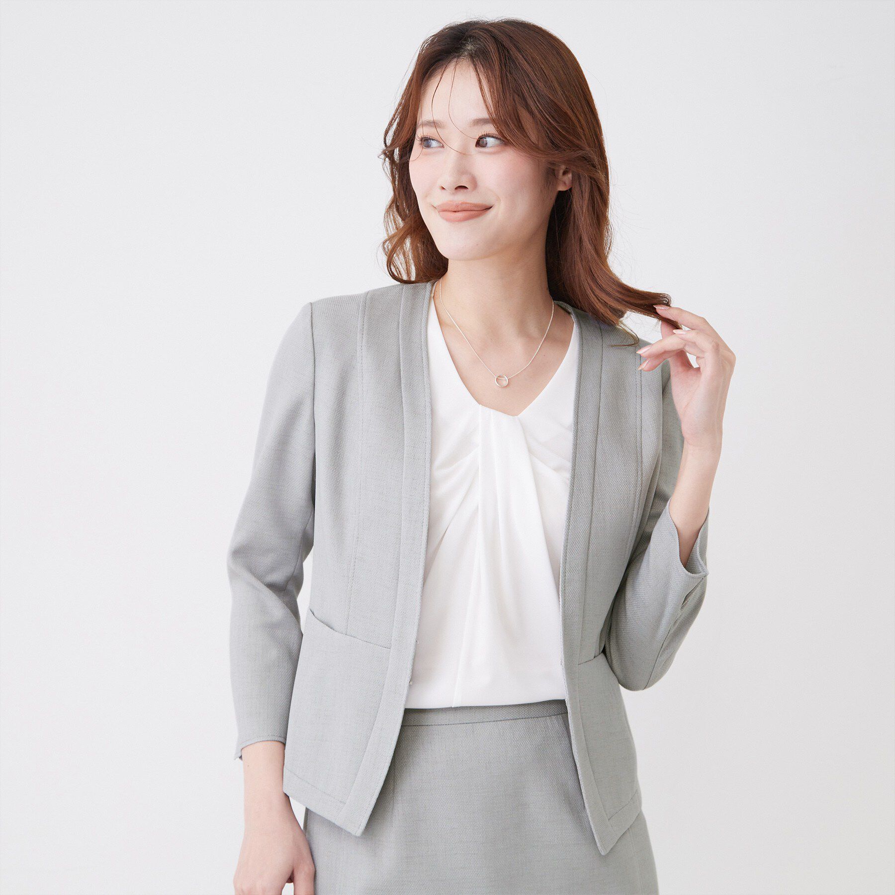 COUP DE CHANCE「【手洗い可／日本製／裏地無し／UV／清涼感／セットアップ可】麻調合繊カラーレスジャケット」|ノーカラージャケット|