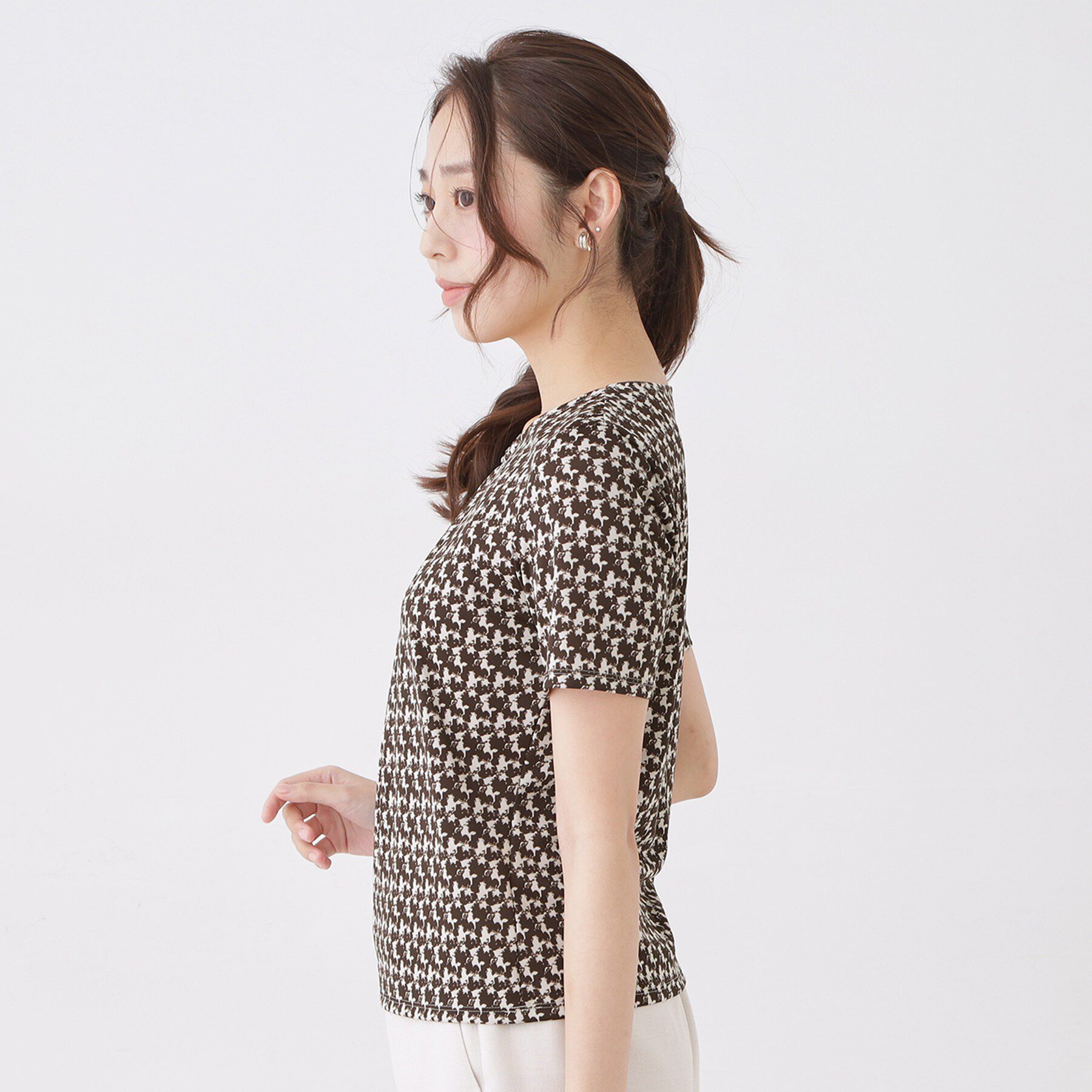 COUP DE CHANCE「【手洗い可／日本製／一枚着／ジャケットイン／セットアップ可】幾何柄カットソー」|Tシャツ・カットソー|