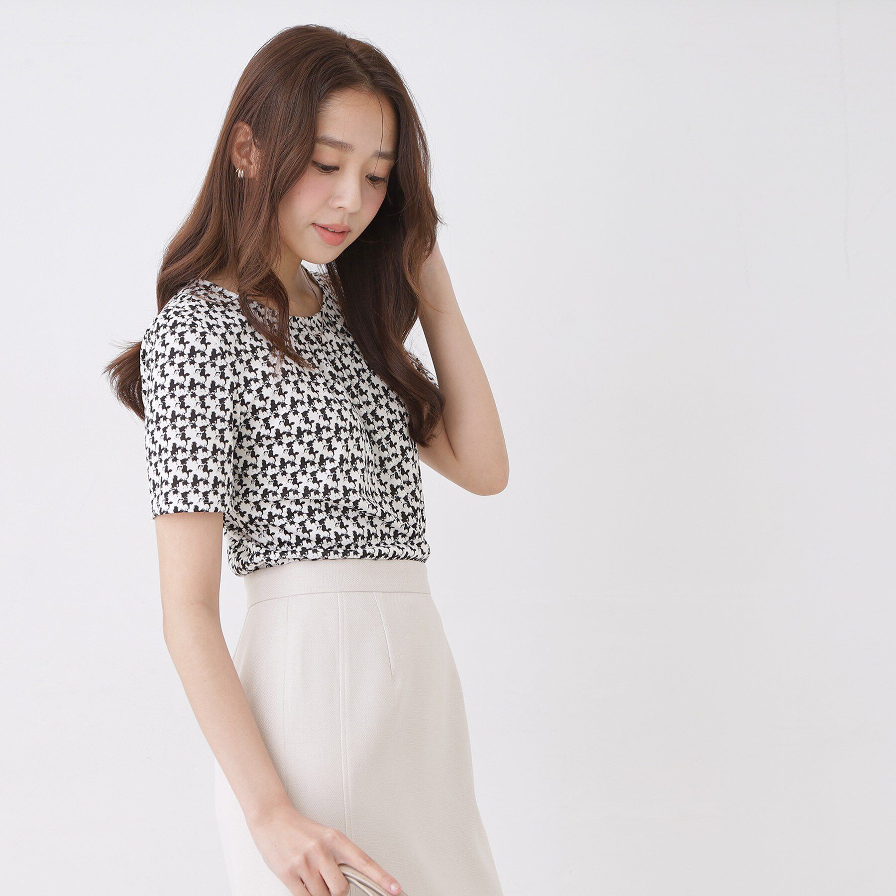 COUP DE CHANCE「【手洗い可／日本製／一枚着／ジャケットイン／セットアップ可】幾何柄カットソー」|Tシャツ・カットソー|