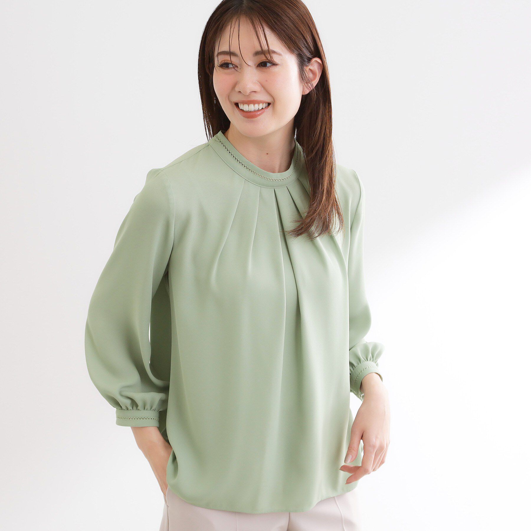 Reflect「タックスタンドカラーブラウス」|シャツ・ブラウス|ミントグリーン(02