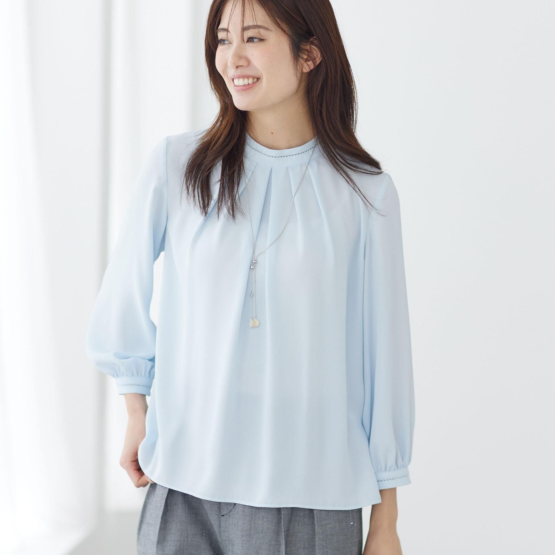 Reflect「タックスタンドカラーブラウス」|シャツ・ブラウス|サックスブルー(09