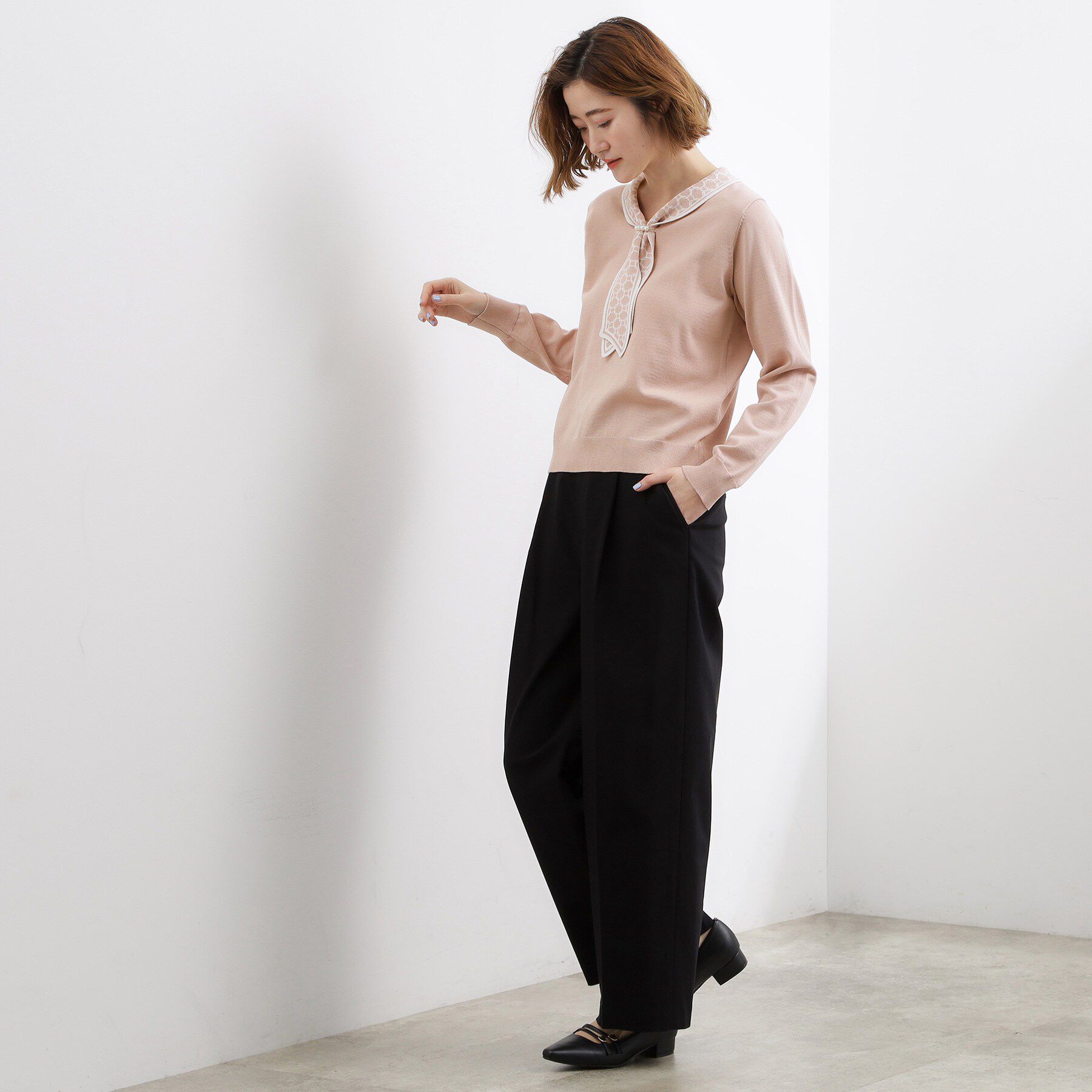 grove「ディテールで差がつく　大人のスカーフ柄ボウタイニット」|ニット・セーター|