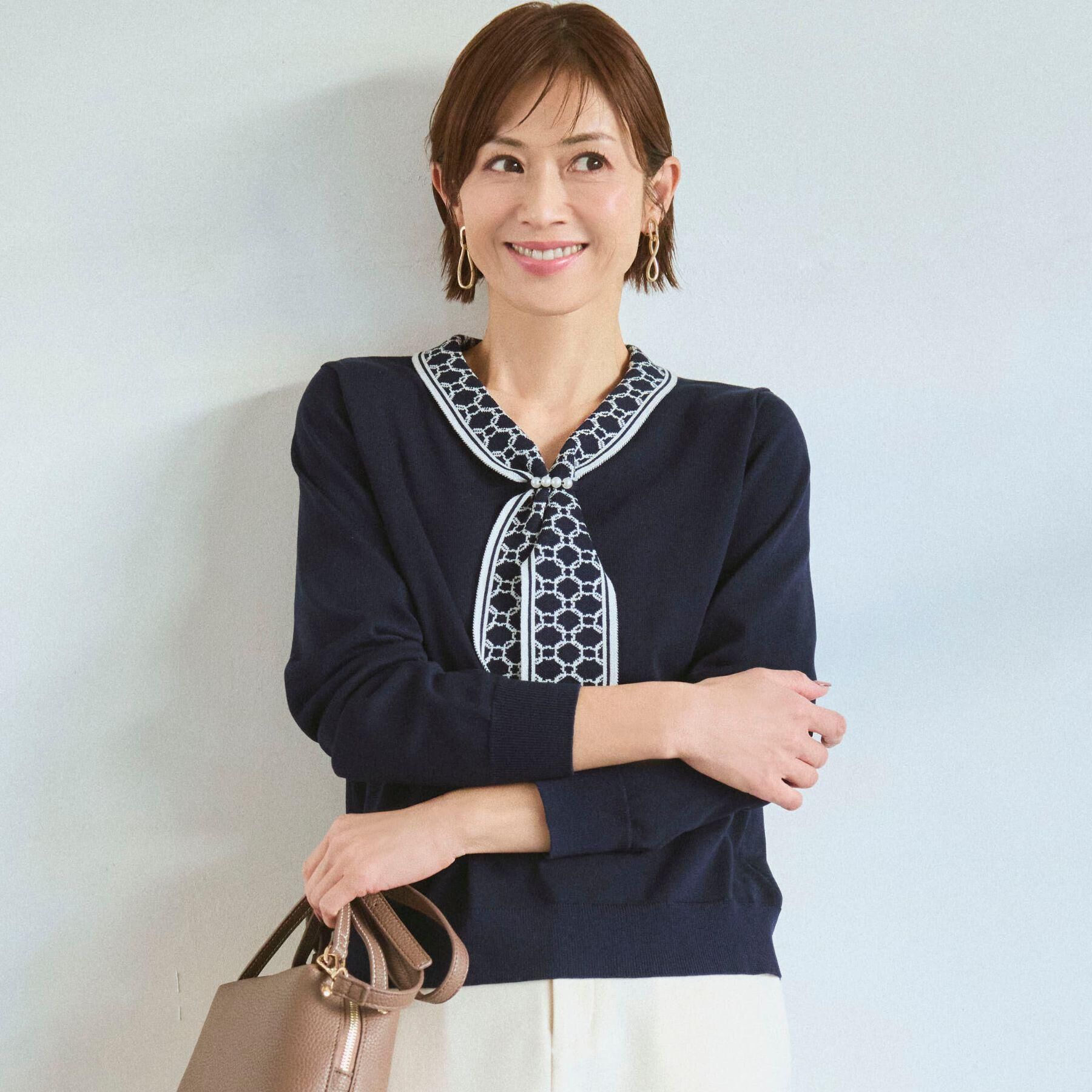 grove「ディテールで差がつく　大人のスカーフ柄ボウタイニット」|ニット・セーター|