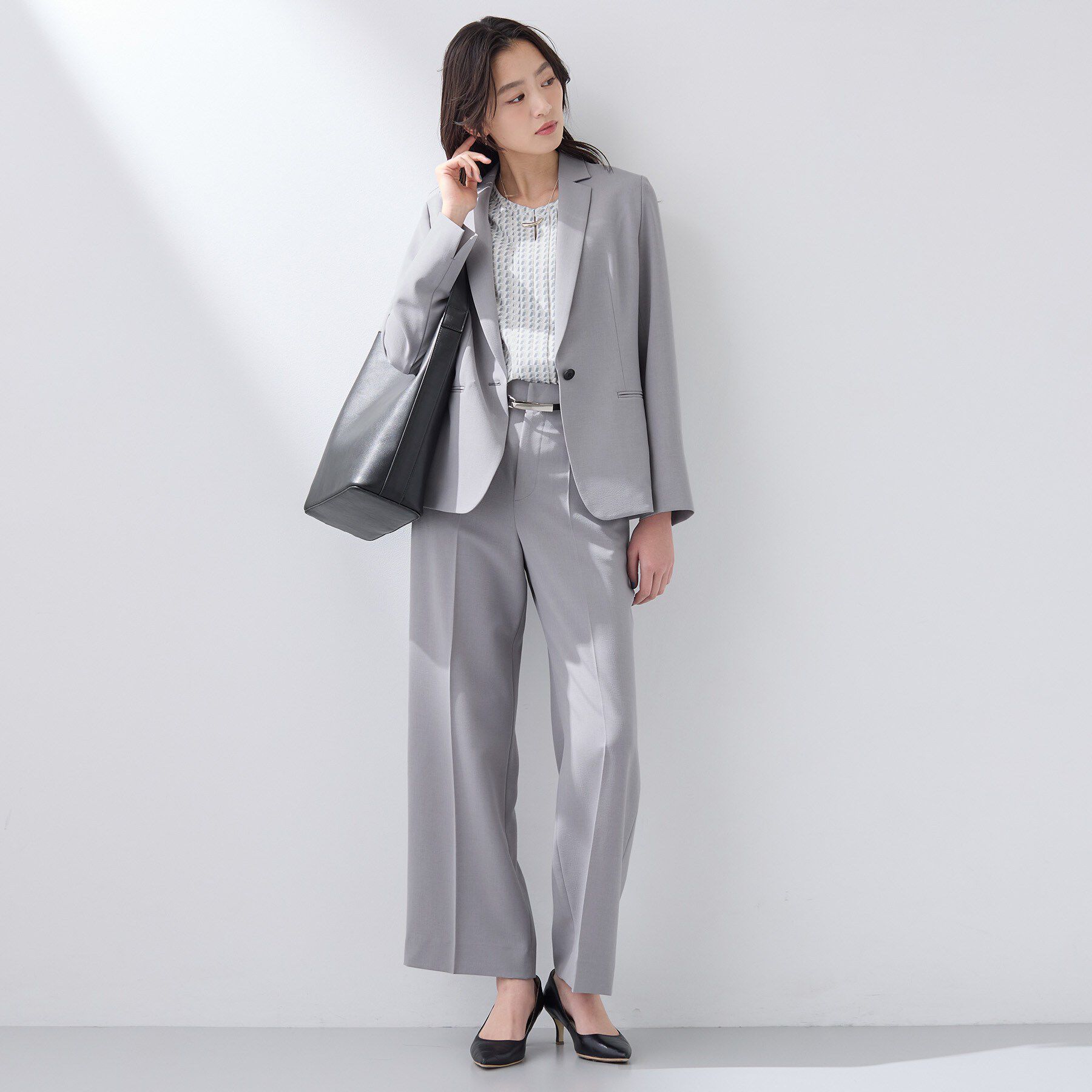 INDIVI「【洗える／UVケア／SETUP可能】ウール調ワイドパンツ」|スーツ|