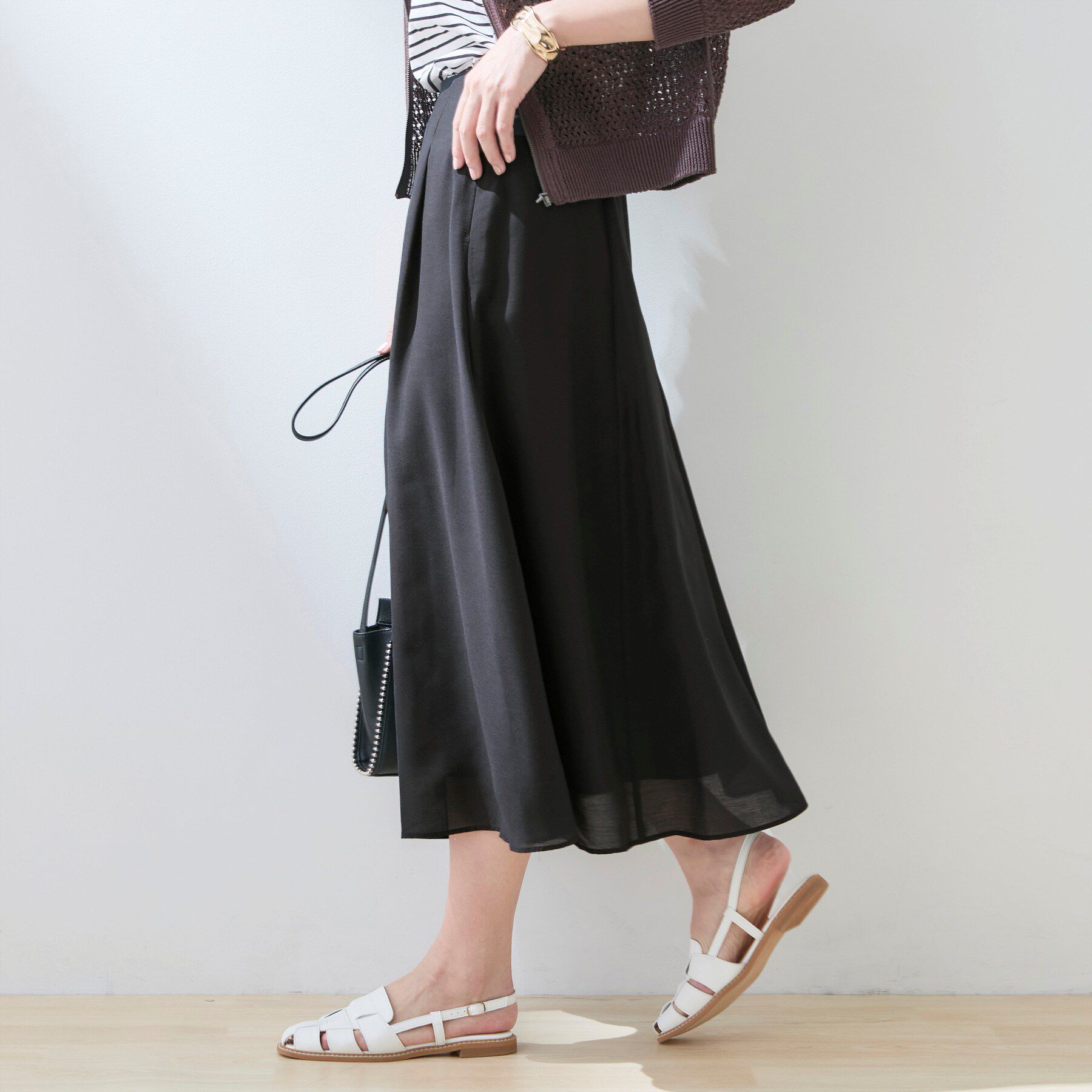 INDIVI「【洗える／SETUP可能】シアーシャンブレータックフレアスカート」|スカート|