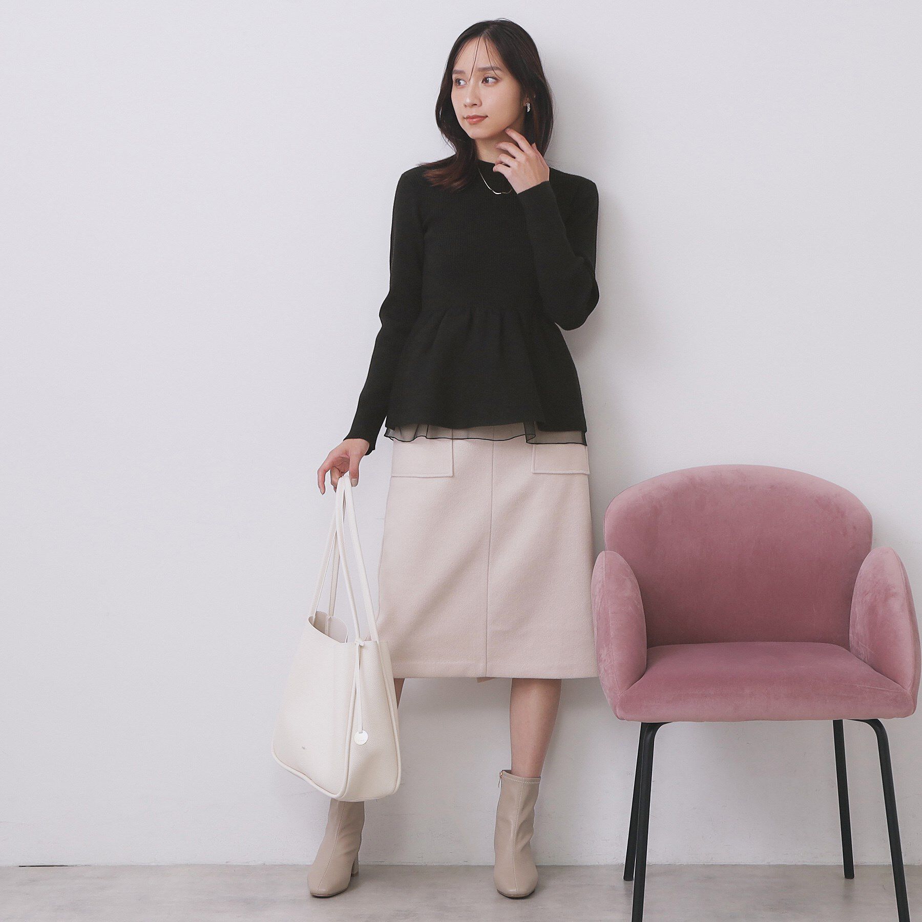 index「ペプラムチュールレイヤードニット【洗濯機OK】」|ニット・セーター|