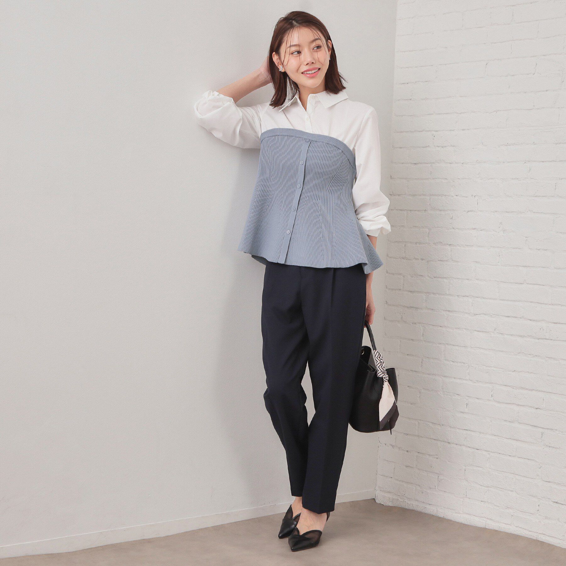 index「シャツドッキングペプラムニット【洗濯機OK】」|ニット・セーター|