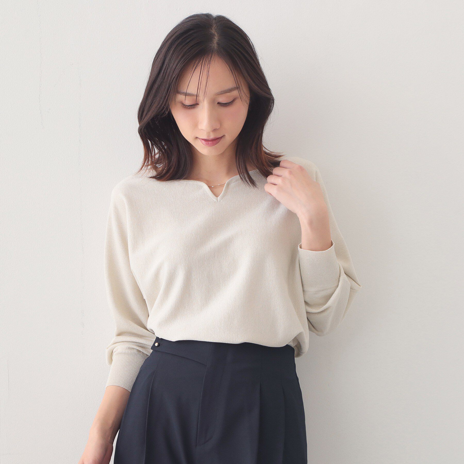 index「フロントパーツ付きドルマンスリーブニット【洗濯機OK/抗ピル】《7col》」|ニット・セーター|